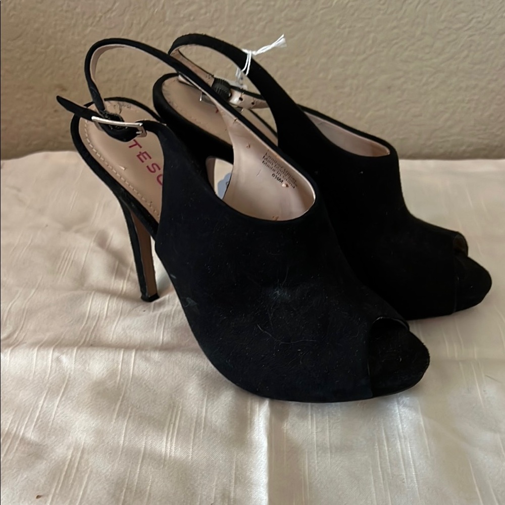 Tesori Black High Heel Peep-Toe Shoes